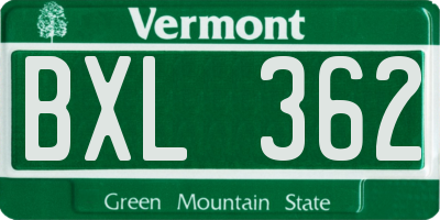 VT license plate BXL362