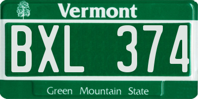 VT license plate BXL374