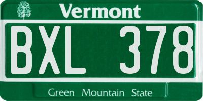 VT license plate BXL378