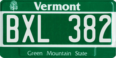VT license plate BXL382