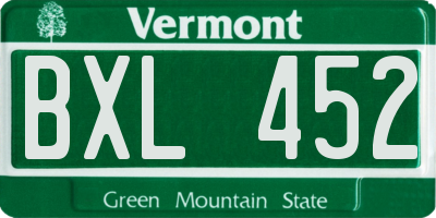 VT license plate BXL452