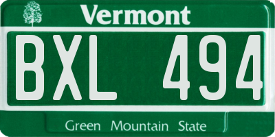 VT license plate BXL494