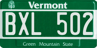 VT license plate BXL502