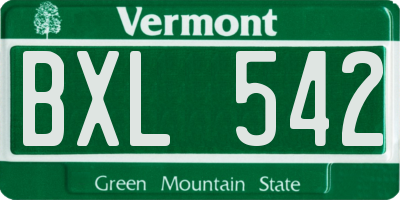 VT license plate BXL542