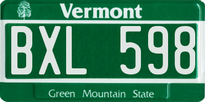 VT license plate BXL598
