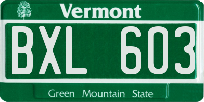VT license plate BXL603