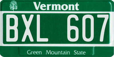 VT license plate BXL607