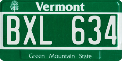 VT license plate BXL634