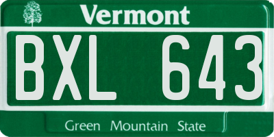 VT license plate BXL643