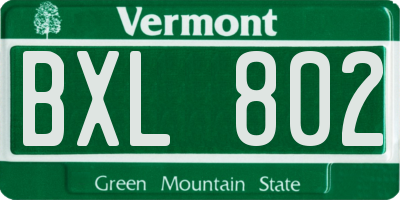 VT license plate BXL802