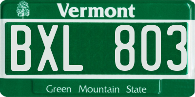 VT license plate BXL803