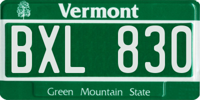 VT license plate BXL830