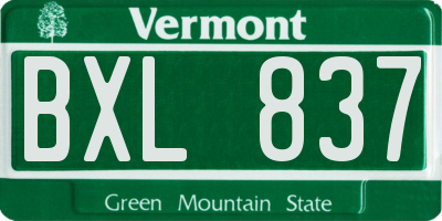 VT license plate BXL837