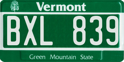 VT license plate BXL839