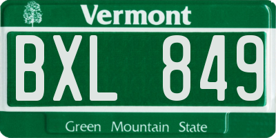 VT license plate BXL849