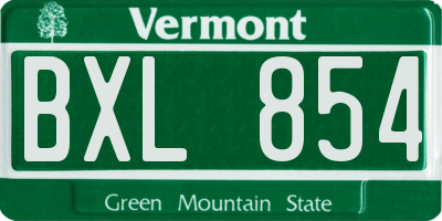 VT license plate BXL854