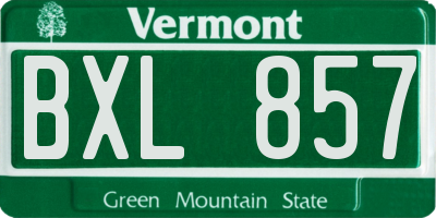 VT license plate BXL857