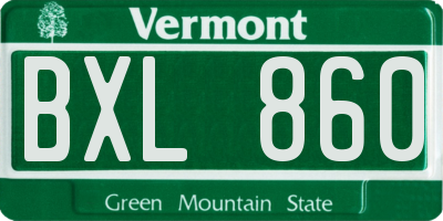 VT license plate BXL860