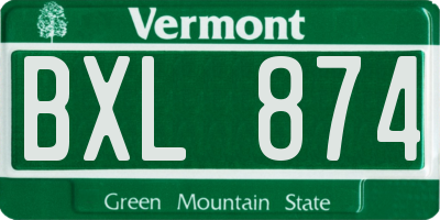 VT license plate BXL874