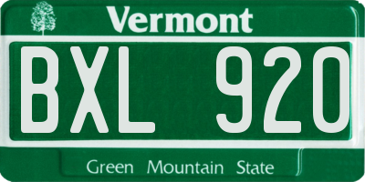 VT license plate BXL920