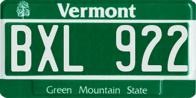 VT license plate BXL922