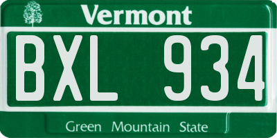 VT license plate BXL934
