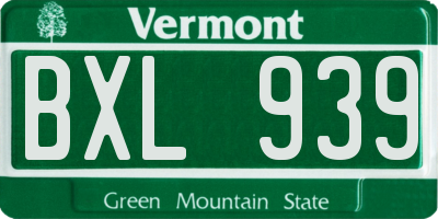 VT license plate BXL939