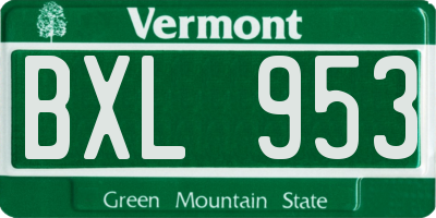 VT license plate BXL953