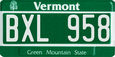 VT license plate BXL958