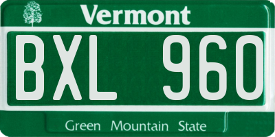 VT license plate BXL960