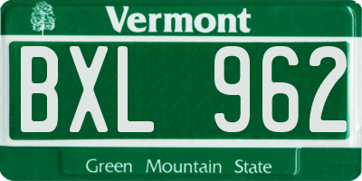 VT license plate BXL962