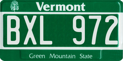 VT license plate BXL972