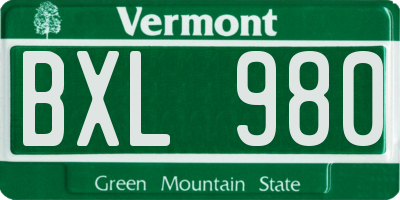 VT license plate BXL980