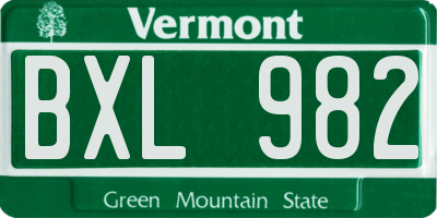 VT license plate BXL982