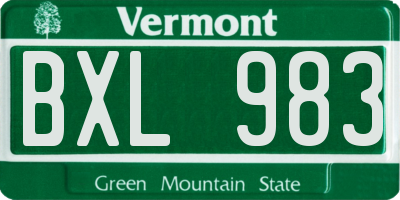 VT license plate BXL983