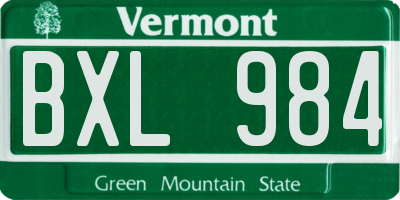 VT license plate BXL984