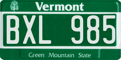 VT license plate BXL985