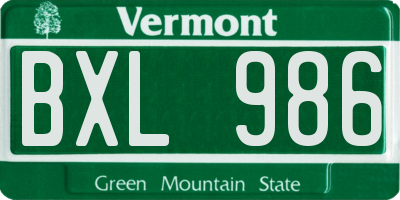 VT license plate BXL986