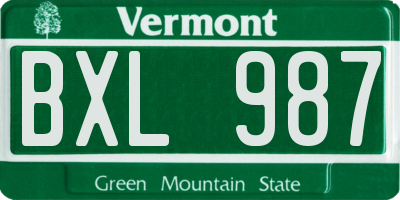 VT license plate BXL987