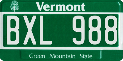 VT license plate BXL988