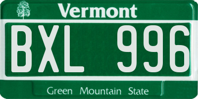 VT license plate BXL996