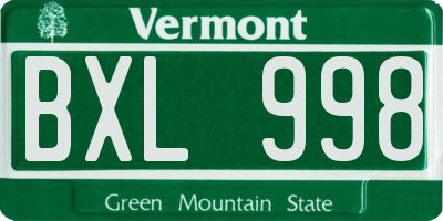 VT license plate BXL998