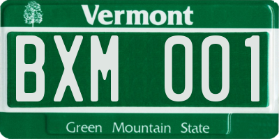 VT license plate BXM001