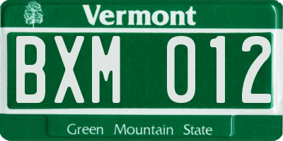 VT license plate BXM012
