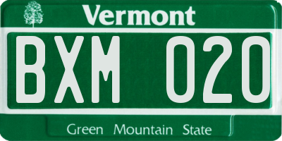 VT license plate BXM020