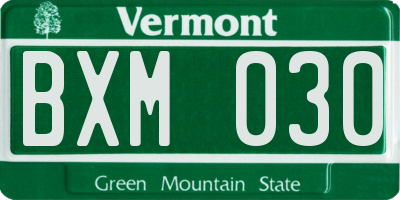 VT license plate BXM030