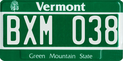 VT license plate BXM038