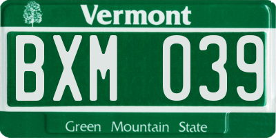 VT license plate BXM039