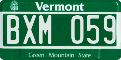 VT license plate BXM059