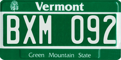 VT license plate BXM092